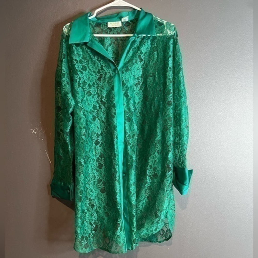 victoria Secret gold label green lace dress long sleeve
